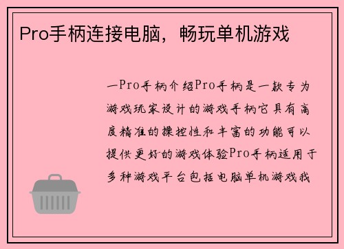 Pro手柄连接电脑，畅玩单机游戏